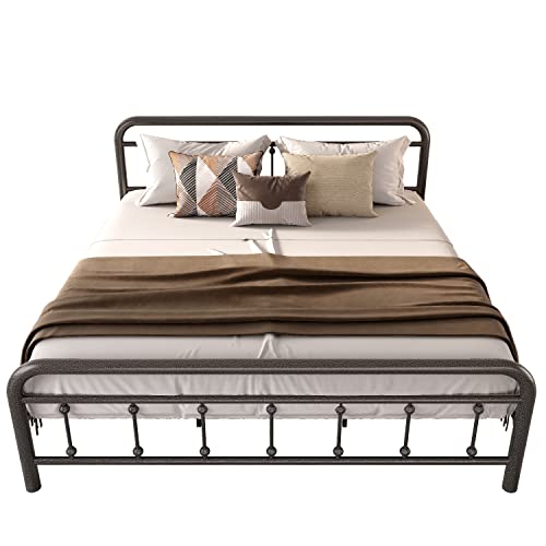 LIKIMIO King Metal Bed Frame, Platform Bed Frame King with Headboard and Strong Support Frames, Easy Assembly, Noise-Free, No Box Spring Needed, Grey Black