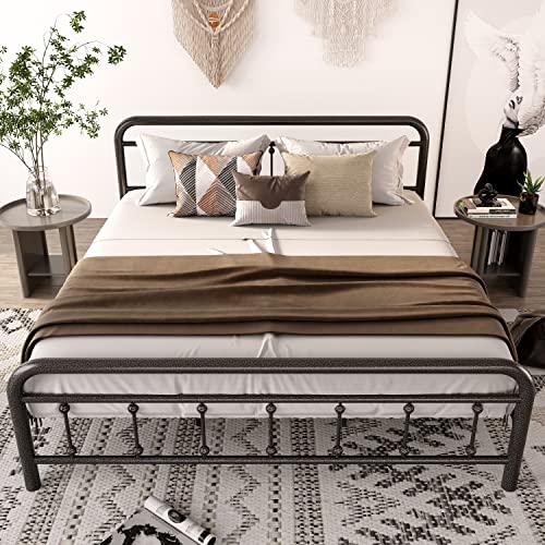 LIKIMIO King Metal Bed Frame, Platform Bed Frame King with Headboard and Strong Support Frames, Easy Assembly, Noise-Free, No Box Spring Needed, Grey Black