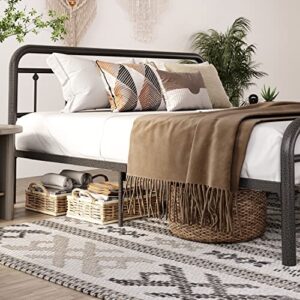 LIKIMIO King Metal Bed Frame, Platform Bed Frame King with Headboard and Strong Support Frames, Easy Assembly, Noise-Free, No Box Spring Needed, Grey Black