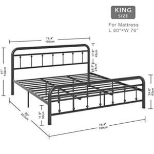 LIKIMIO King Metal Bed Frame, Platform Bed Frame King with Headboard and Strong Support Frames, Easy Assembly, Noise-Free, No Box Spring Needed, Grey Black