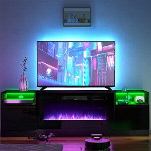 oneinmil Fireplace TV Stand with 36" Electric Fireplace, LED Light Entertainment Center, Modern Wood Texture Entertainment Stand with Highlight Storage Cabinet for TVs Up to 80", 70 inches, Black