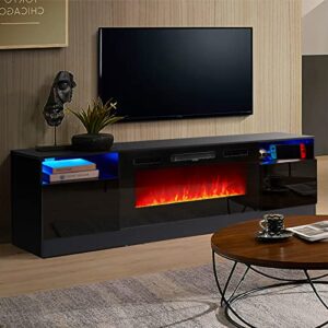oneinmil fireplace tv stand with 36″ electric fireplace, led light entertainment center, modern wood texture entertainment stand with highlight storage cabinet for tvs up to 80″, 70 inches, black