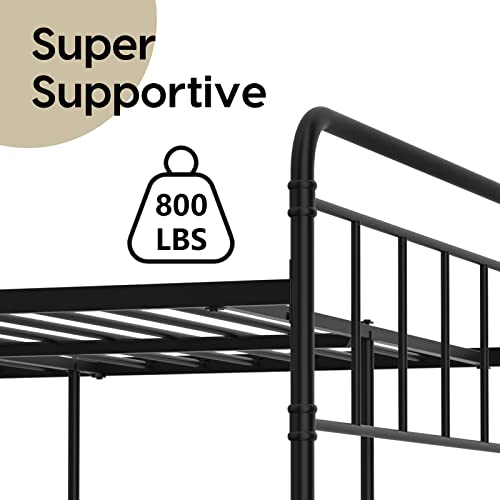 WILSLAT Black Metal Queen Bed Frame with Headboard and Footboard, Queen Platform Bed Frame, Heavy Duty Steel Slat Support, Noise Free, No Box Spring Needed, Easy Assembly