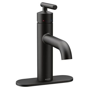 Moen Gibson Matte Black One-Handle Single Hole Modern Bathroom Sink Faucet with Optional Deckplate, Bathroom Faucets for Sink 1-hole Deck Mounted Setup, 6145BL