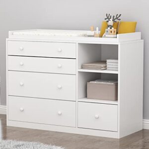 aiegle nursery dresser with changing table top, white changing table with 5 drawers & storage shelves, wood dresser organizer for nursery bedroom (47.6″ l x 19.7″ w x 36.1″ h)