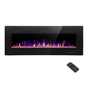 r.w.flame electric fireplace 50 inch recessed and wall mounted,the thinnest fireplacelow noise , fit for 2 x 4 and 2 x 6 stud, remote control with timer,touch screen,adjustable flame colors and speed