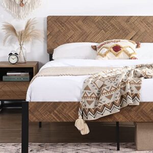 anita queen size bed frame with wood headboard, high profile platform bed frame 12.4 inch storage underneath / metal slat support / rustic boho style