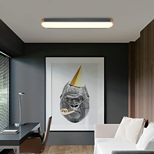 EDISLIVE Dimmable LED Ceiling Light with Remote Control 3000K-6000K Minimalist Modern Wood Flush Mount Ceiling Light Low Profile Light Fixture Grey