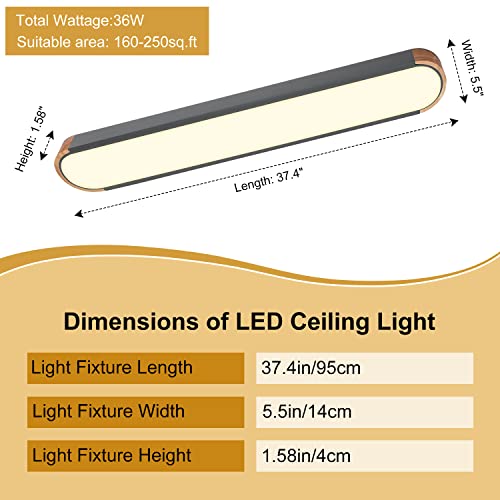 EDISLIVE Dimmable LED Ceiling Light with Remote Control 3000K-6000K Minimalist Modern Wood Flush Mount Ceiling Light Low Profile Light Fixture Grey