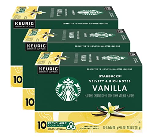 Starbucks Flavored Coffee K-Cup Pods, Vanilla Flavored Coffee, Made without Artificial Flavors, Keurig Genuine K-Cup Pods, 10 CT K-Cups/Box (Pack of 3 Boxes)