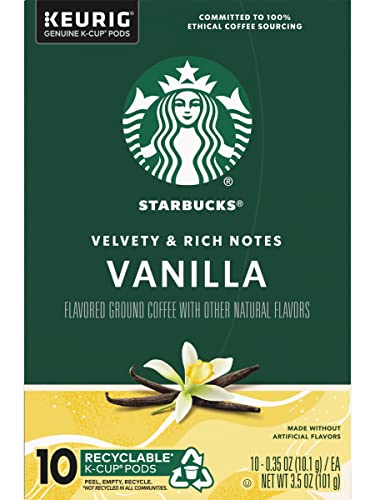 Starbucks Flavored Coffee K-Cup Pods, Vanilla Flavored Coffee, Made without Artificial Flavors, Keurig Genuine K-Cup Pods, 10 CT K-Cups/Box (Pack of 3 Boxes)