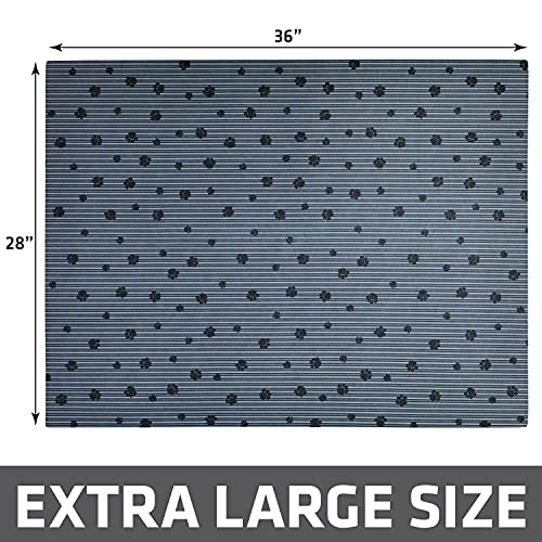 Drymate Original Cat Litter Mat, Contains Mess from Box for Cleaner Floors, Urine-Proof, Soft on Kitty Paws -Absorbent/Waterproof- Machine Washable, Durable (USA Made) (28”x36”)(GreyStripeBlackPaw)