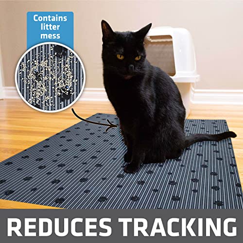 Drymate Original Cat Litter Mat, Contains Mess from Box for Cleaner Floors, Urine-Proof, Soft on Kitty Paws -Absorbent/Waterproof- Machine Washable, Durable (USA Made) (28”x36”)(GreyStripeBlackPaw)