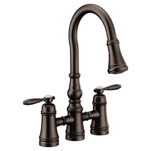 Moen S73204ORB Weymouth Two Handle Pulldown Bridge Kitchen Faucet, Oil Rubbed Bronze