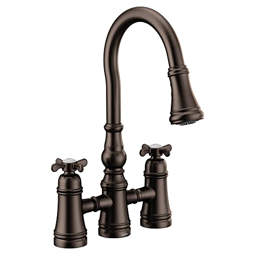 Moen S73204ORB Weymouth Two Handle Pulldown Bridge Kitchen Faucet, Oil Rubbed Bronze