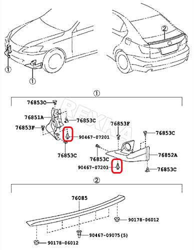 Rexka 20pcs Engine Splash Shield Fender Liner Trunk Lid Trim Under Cover Push-in Style Retainer Clip 90467-07201 for Toyota Lexus 4Runner Avalon Camry Corolla Highlander Matrix RAV4 Sequoia Tundra