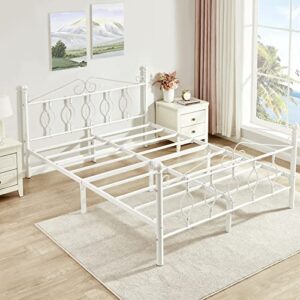 greenforest full size bed frame with headboard heavy duty metal platform bed frame with underbed storage no box spring needed mattress foundation, white