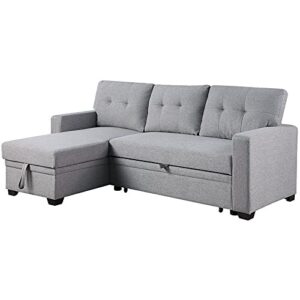pemberly row contemporary fabric reversible sleeper sectional sofa in light gray