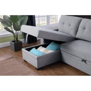 Pemberly Row Contemporary Fabric Reversible Sleeper Sectional Sofa in Light Gray