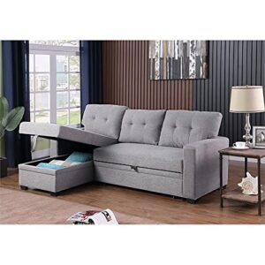 Pemberly Row Contemporary Fabric Reversible Sleeper Sectional Sofa in Light Gray