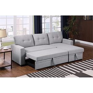 Pemberly Row Contemporary Fabric Reversible Sleeper Sectional Sofa in Light Gray