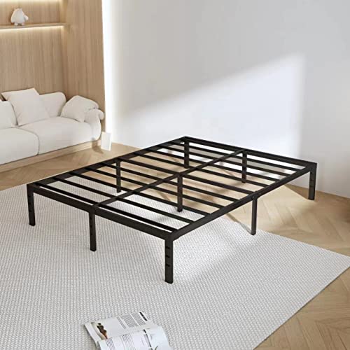 Hafenpo 14 Inch Queen Bed Frame - Durable Platform Bed Frame Non-Slip Metal Bed Frame No Box Spring Needed Heavy Duty California King Size Bed Frame Easy Assembly Strong Bearing Capacity