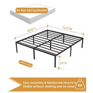 Hafenpo 14 Inch Queen Bed Frame - Durable Platform Bed Frame Non-Slip Metal Bed Frame No Box Spring Needed Heavy Duty California King Size Bed Frame Easy Assembly Strong Bearing Capacity