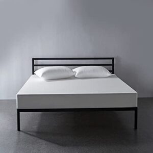 amazon basics modern metal platform bed frame with headboard – 14 inch leg height, queen size, black