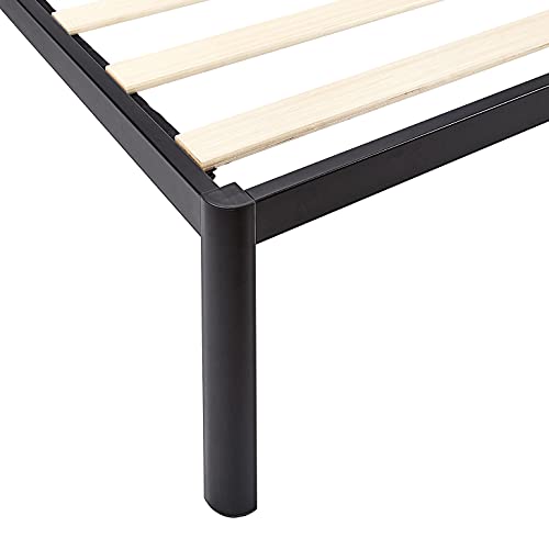 Amazon Basics Modern Metal Platform Bed Frame with Headboard - 14 Inch Leg Height, Queen Size, Black