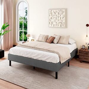 allewie queen size upholstered platform bed frame/wood slats support/low profile bed frame/no box spring needed/easy assembly/dark grey