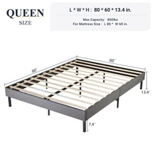 Allewie Queen Size Upholstered Platform Bed Frame/Wood Slats Support/Low Profile Bed Frame/No Box Spring Needed/Easy Assembly/Dark Grey