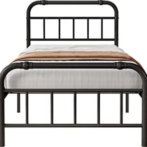 FSCHOS Twin-XL-Bed-Frames-with-Headboard & Footboard, 14 Inch High, Metal Platform XL-Twin-Bed-Frame, Premium Steel Heavy Duty Bed Frame No Box Spring Needed, Easy Assembly, Black
