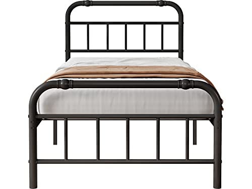 FSCHOS Twin-XL-Bed-Frames-with-Headboard & Footboard, 14 Inch High, Metal Platform XL-Twin-Bed-Frame, Premium Steel Heavy Duty Bed Frame No Box Spring Needed, Easy Assembly, Black