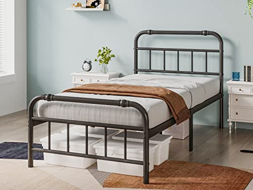 FSCHOS Twin-XL-Bed-Frames-with-Headboard & Footboard, 14 Inch High, Metal Platform XL-Twin-Bed-Frame, Premium Steel Heavy Duty Bed Frame No Box Spring Needed, Easy Assembly, Black