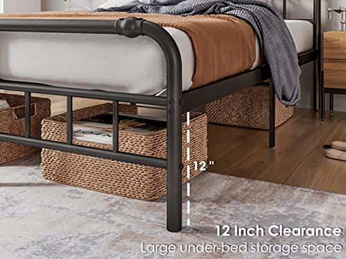 FSCHOS Twin-XL-Bed-Frames-with-Headboard & Footboard, 14 Inch High, Metal Platform XL-Twin-Bed-Frame, Premium Steel Heavy Duty Bed Frame No Box Spring Needed, Easy Assembly, Black