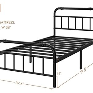 FSCHOS Twin-XL-Bed-Frames-with-Headboard & Footboard, 14 Inch High, Metal Platform XL-Twin-Bed-Frame, Premium Steel Heavy Duty Bed Frame No Box Spring Needed, Easy Assembly, Black