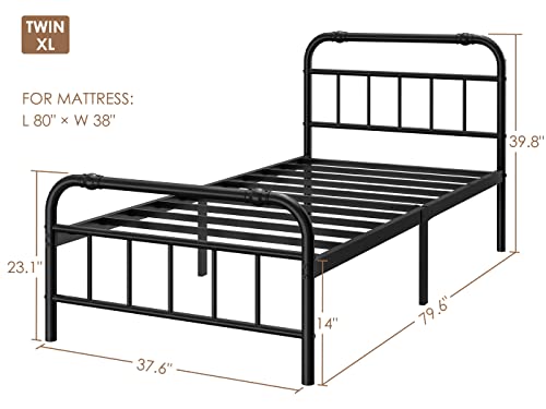 FSCHOS Twin-XL-Bed-Frames-with-Headboard & Footboard, 14 Inch High, Metal Platform XL-Twin-Bed-Frame, Premium Steel Heavy Duty Bed Frame No Box Spring Needed, Easy Assembly, Black