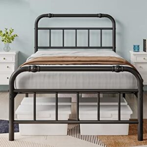 FSCHOS Twin-XL-Bed-Frames-with-Headboard & Footboard, 14 Inch High, Metal Platform XL-Twin-Bed-Frame, Premium Steel Heavy Duty Bed Frame No Box Spring Needed, Easy Assembly, Black