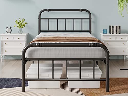 FSCHOS Twin-XL-Bed-Frames-with-Headboard & Footboard, 14 Inch High, Metal Platform XL-Twin-Bed-Frame, Premium Steel Heavy Duty Bed Frame No Box Spring Needed, Easy Assembly, Black