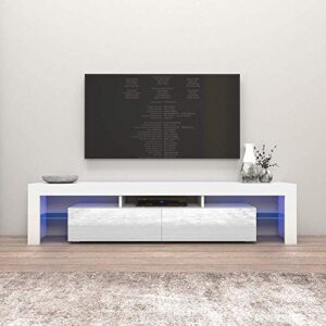 tv stand milano 200 / modern led tv cabinet/living room furniture/tv cabinet fit for up to 90-inch tv screens/high capacity tv console for modern living room (white & white)