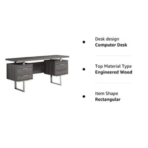 Monarch Specialties Dark Taupe Reclaimed-Look/Silver Metal Office Desk, 60-Inch