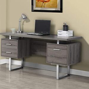 Monarch Specialties Dark Taupe Reclaimed-Look/Silver Metal Office Desk, 60-Inch