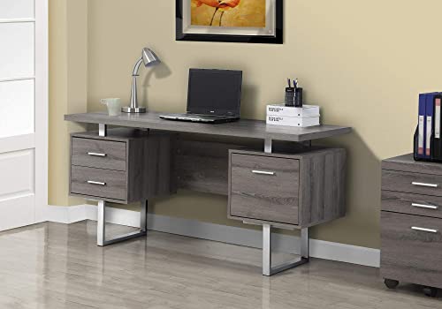 Monarch Specialties Dark Taupe Reclaimed-Look/Silver Metal Office Desk, 60-Inch