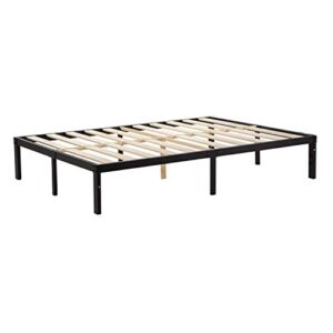 zizin metal full bed frame wood slats platform mattress foundation heavy duty no box spring needed 14 inch base with storage (wooden-full)