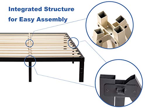 zizin Metal Full Bed Frame Wood Slats Platform Mattress Foundation Heavy Duty No Box Spring Needed 14 Inch Base with Storage (Wooden-Full)
