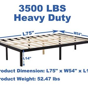 zizin Metal Full Bed Frame Wood Slats Platform Mattress Foundation Heavy Duty No Box Spring Needed 14 Inch Base with Storage (Wooden-Full)