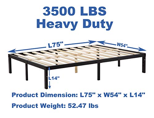 zizin Metal Full Bed Frame Wood Slats Platform Mattress Foundation Heavy Duty No Box Spring Needed 14 Inch Base with Storage (Wooden-Full)
