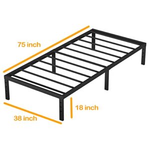 Eavesince Twin Bed Frames No Box Needed 18 Inch Tall Max 1000 Pound Heavy Duty Metal Twin Size Platform Easy Assembly Noise Free Black