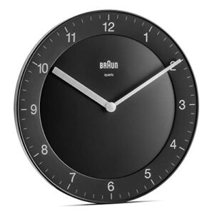 braun classic analogue wall clock with quiet quartz movement, easy to read, 20cm diameter in black, model bc06b, one size