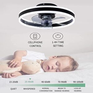 CHANFOK Low Profile Ceiling fan with Light - Modern Flush Mount Enclosed Ceiling Fan 19.7" LED Dimmable Bladeless Ceiling Fans with Remote Control,Smart 3 Light Color and 6 speeds(Black)